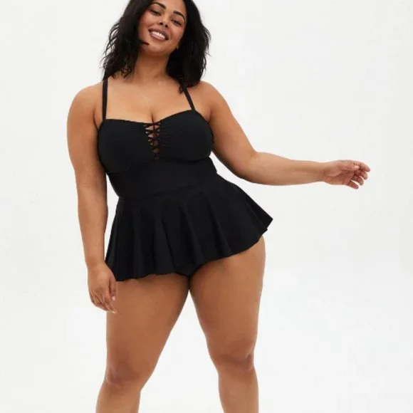 torrid, Swim, Nwt Torrid Wireless Peplum One Piece Swimsuit Black 3x